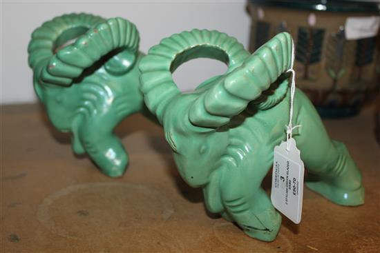 2 stylish green glazed Rams